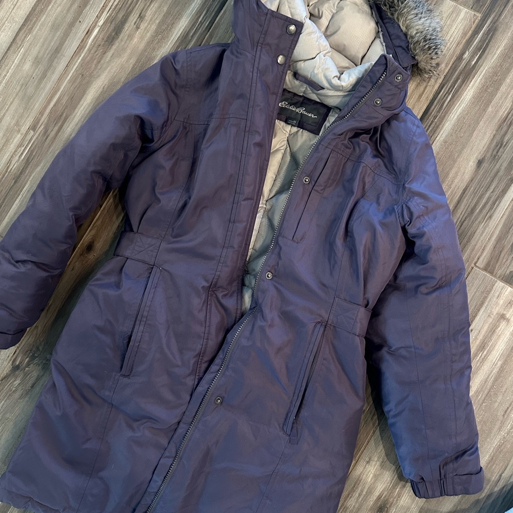 Eddie Bauer Down Jacket XS Purple faux fur hood